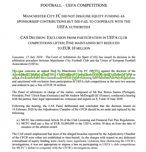 FFP Case Ruling Manchester City